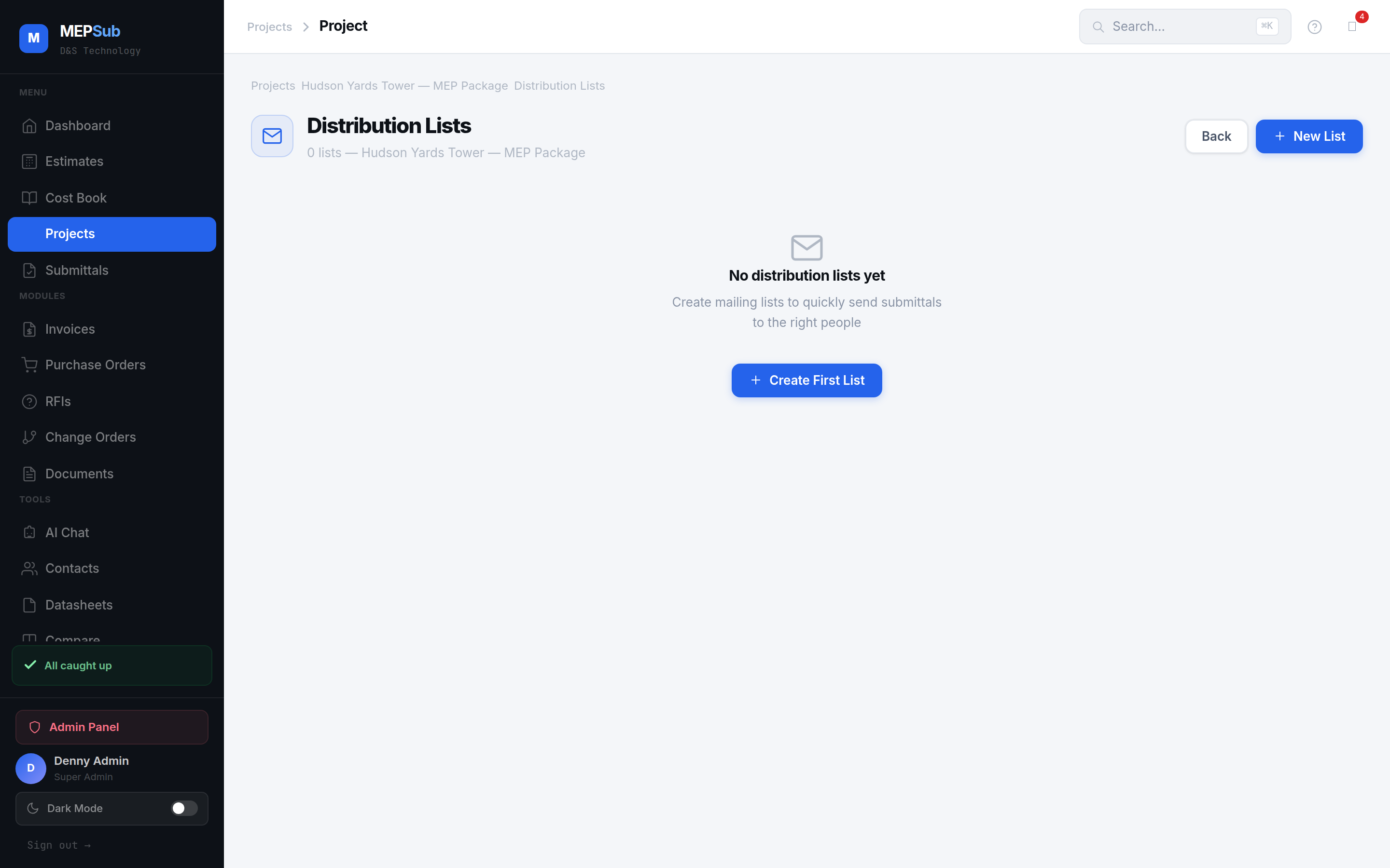 Distribution list management for closeout delivery