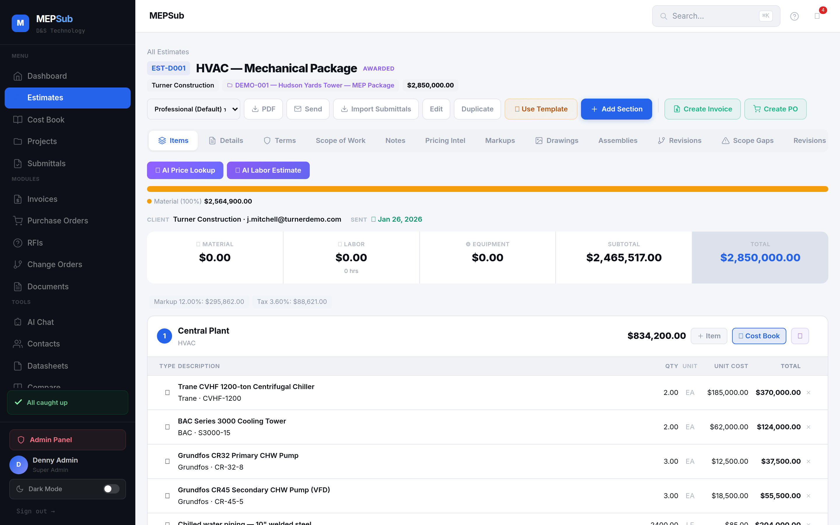 Estimate with cost book items imported directly