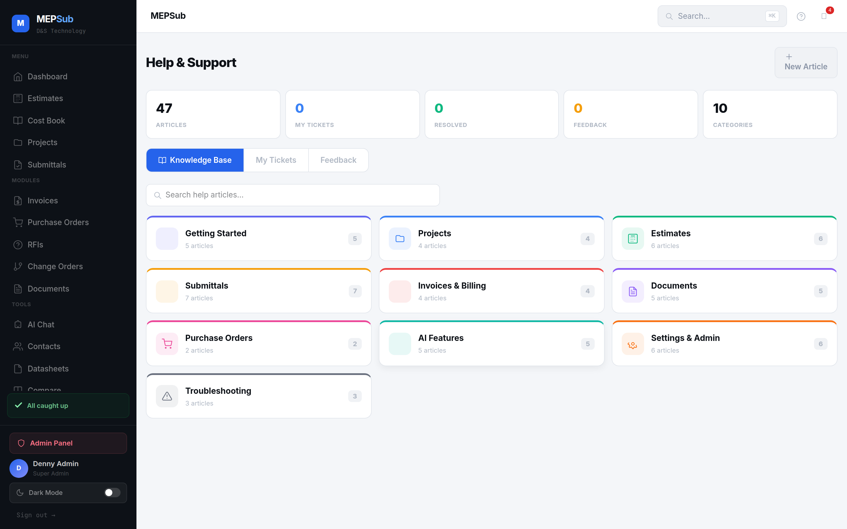 Built-in help center with step-by-step guides