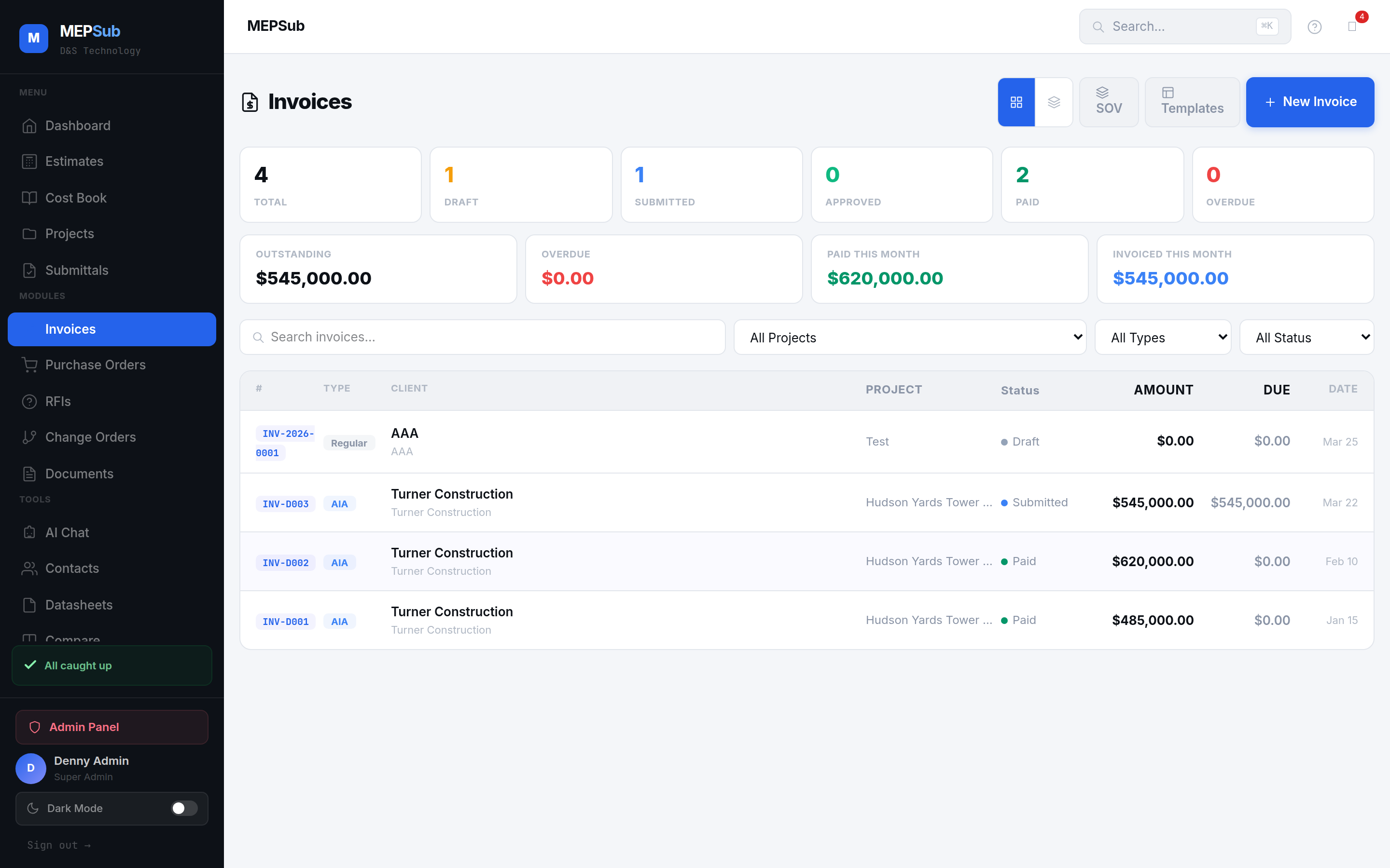 Invoices generated from approved estimates