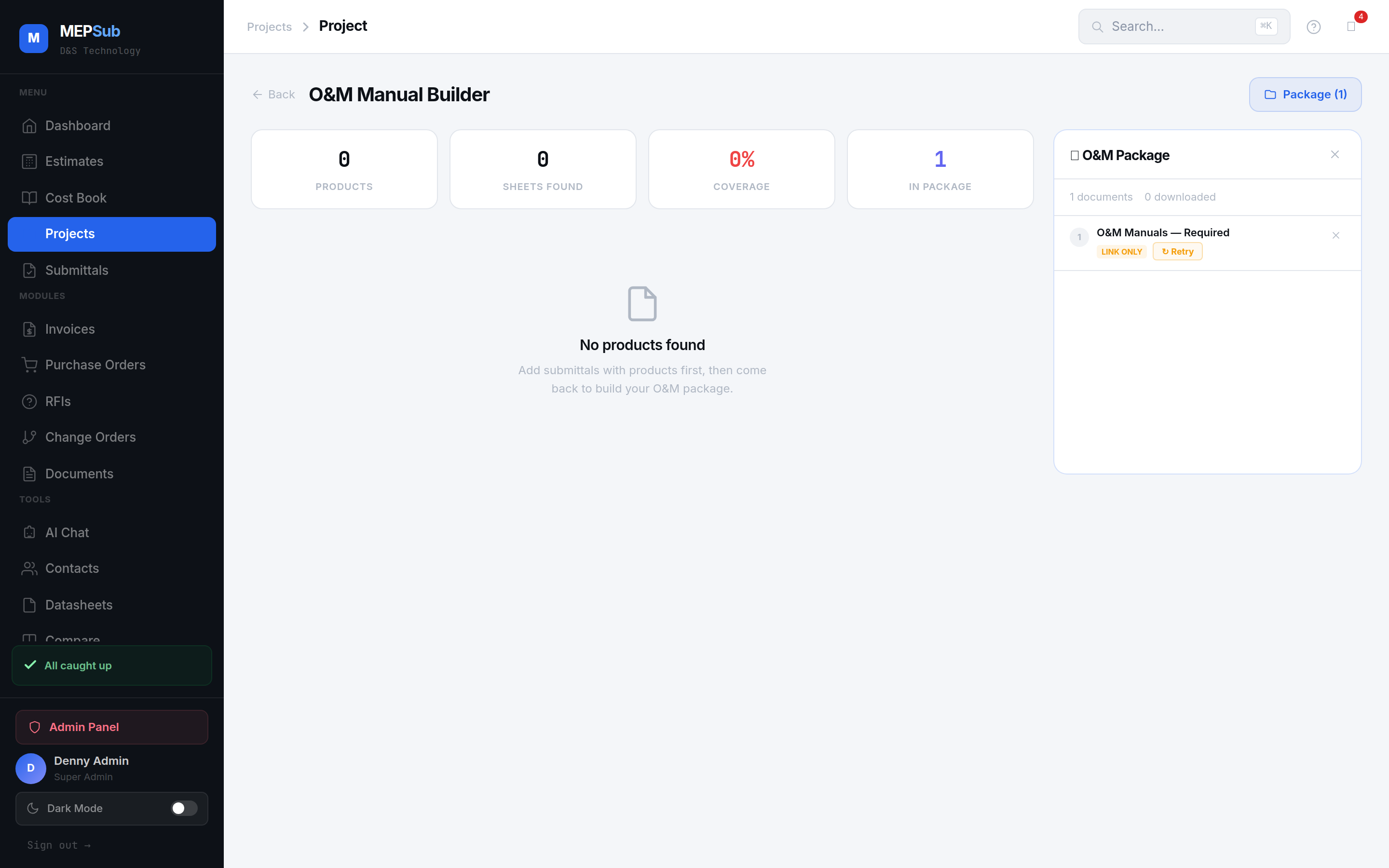O&M manual library with AI-sourced manufacturer documents